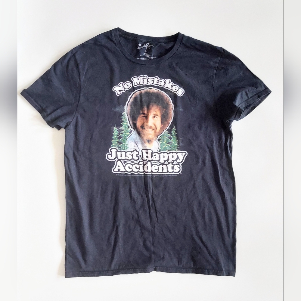 Bob Ross Happy Accidents Short Sleeve Shirt Black Unisex Adult Size Large